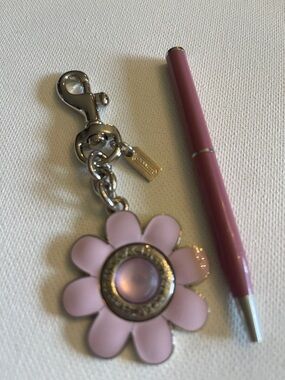 Coach Pink Enamel Daisy Keychain Charm and Coach Pen